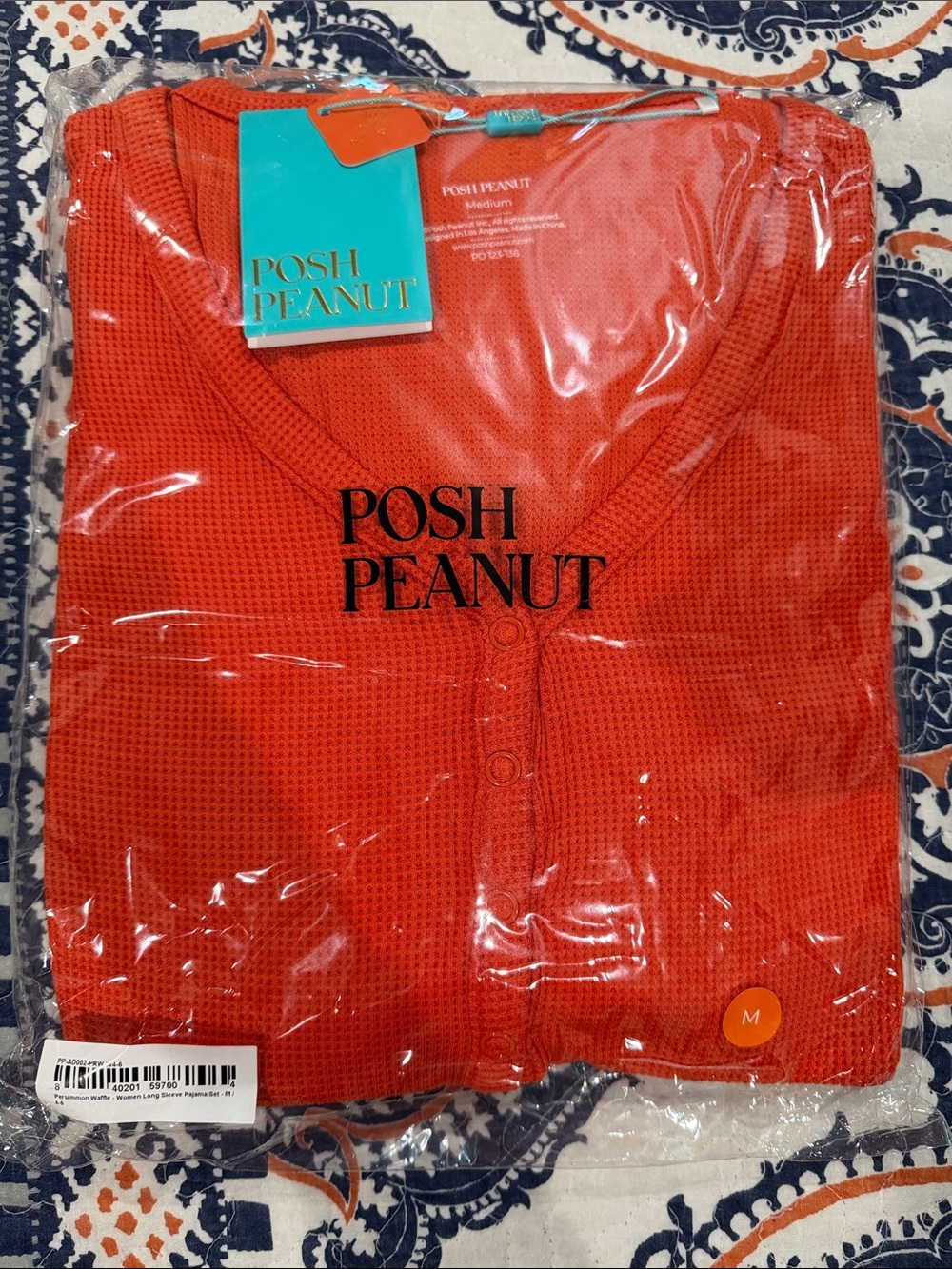 Posh Peanut Persimmon Waffle Long Sleeve Pajama Set